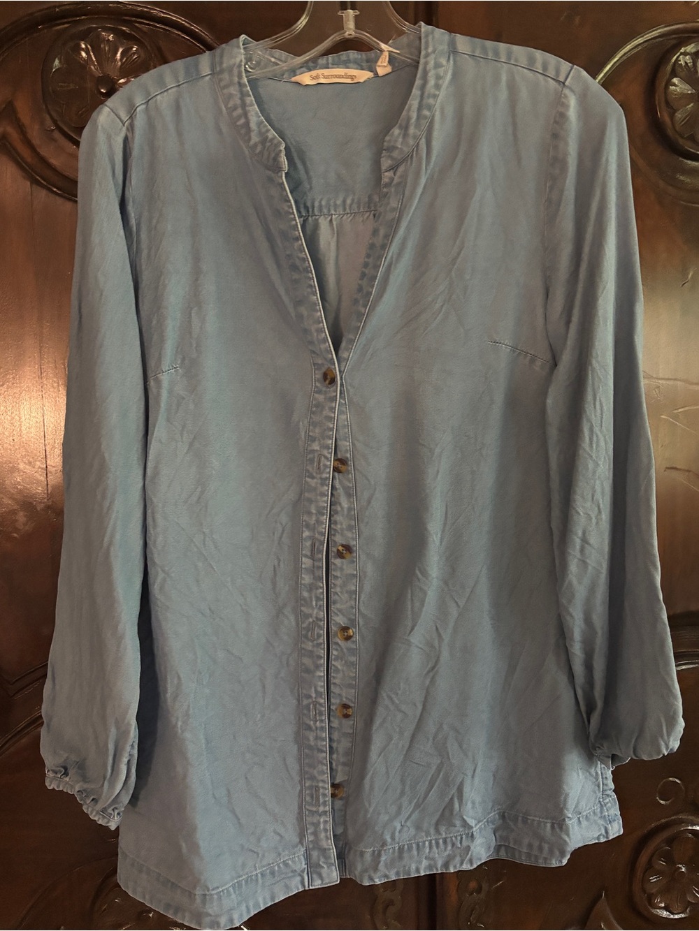 Soft Surroundings Dusty Blue Button-Front Tunic Top